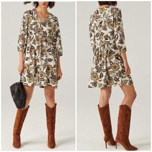New Ba&Sh Volver Floral Paisley Print V-Neck Dress With 3/4 Sleeves XS